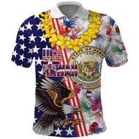 Hawaii and United States Together Polo Shirt Seal of Hawaii and Bald Eagle - Polynesian Pride