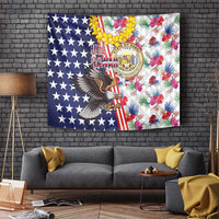 Hawaii and United States Together Tapestry Seal of Hawaii and Bald Eagle - Polynesian Pride