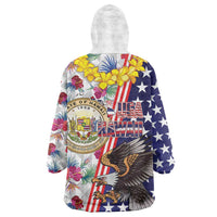Hawaii and United States Together Wearable Blanket Hoodie Seal of Hawaii and Bald Eagle LT03 - Polynesian Pride