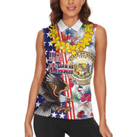 Hawaii and United States Together Women Sleeveless Polo Shirt Seal of Hawaii and Bald Eagle - Polynesian Pride