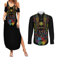 Philippines Kadayawan Festival Couples Matching Summer Maxi Dress and Long Sleeve Button Shirt Polynesian Tribal Art Barong Style LT03 Black - Polynesian Pride