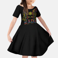 Philippines Kadayawan Festival Family Matching Long Sleeve Bodycon Dress and Hawaiian Shirt Polynesian Tribal Art Barong Style LT03 Daughter's Dress Black - Polynesian Pride