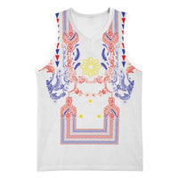 Philippines Barong Style Basketball Jersey Polynesian Kakau Art Tattoos with Tribal Filipino Sun LT03 Unisex White - Polynesian Pride