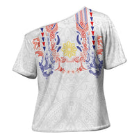 Philippines Barong Style Cross Shoulder Shirt Polynesian Kakau Art Tattoos with Tribal Filipino Sun LT03 - Polynesian Pride