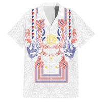 Philippines Barong Style Family Matching Off The Shoulder Long Sleeve Dress and Hawaiian Shirt Polynesian Kakau Art Tattoos with Tribal Filipino Sun LT03 Dad's Shirt - Short Sleeve White - Polynesian Pride