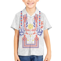 Philippines Barong Style Family Matching Off The Shoulder Long Sleeve Dress and Hawaiian Shirt Polynesian Kakau Art Tattoos with Tribal Filipino Sun LT03 Son's Shirt White - Polynesian Pride