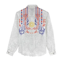 Philippines Barong Style Women Casual Shirt Polynesian Kakau Art Tattoos with Tribal Filipino Sun LT03 - Polynesian Pride
