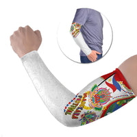 Philippines MassKara Festival Arm Sleeves Smile Masks with Hawaiian Art Pattern and Tropical Plants