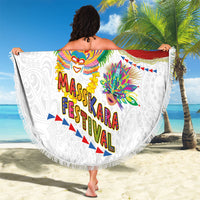 Philippines MassKara Festival Beach Blanket Smile Masks with Hawaiian Art Pattern and Tropical Plants