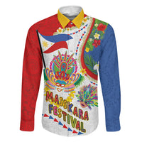 Philippines MassKara Festival Family Matching Long Sleeve Bodycon Dress and Hawaiian Shirt Smile Masks with Hawaiian Art Pattern and Tropical Plants LT03 Dad's Shirt - Long Sleeve Multicolor - Polynesian Pride