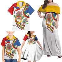 Philippines MassKara Festival Family Matching Off Shoulder Maxi Dress and Hawaiian Shirt Smile Masks with Hawaiian Art Pattern and Tropical Plants LT03 - Polynesian Pride
