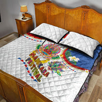 Philippines MassKara Festival Quilt Bed Set Smile Masks with Hawaiian Art Pattern and Tropical Plants
