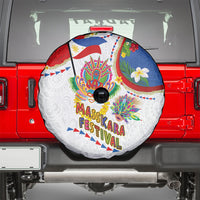 Philippines MassKara Festival Spare Tire Cover Smile Masks with Hawaiian Art Pattern and Tropical Plants