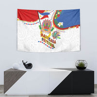Philippines MassKara Festival Tapestry Smile Masks with Hawaiian Art Pattern and Tropical Plants