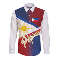 Philippines Basketball Custom Long Sleeve Button Shirt Pilipinas Tribal Pattern
