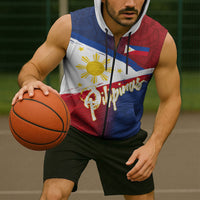 Philippines Basketball Custom Sleeveless Zip Hoodie Pilipinas Tribal Pattern