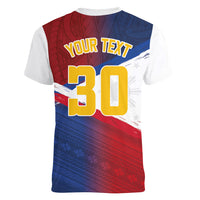 Philippines Basketball Custom Women V-Neck T-Shirt Pilipinas Tribal Pattern