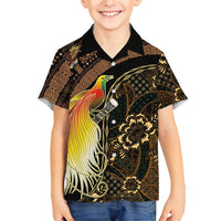 Papua New Guinea and Indonesia Batik Family Matching Off The Shoulder Long Sleeve Dress and Hawaiian Shirt Bird of Paradise with Tribal Batik Patterns LT03 Son's Shirt Multicolor - Polynesian Pride