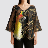 Papua New Guinea and Indonesia Batik Kimono Sleeve Blouse Bird of Paradise with Tribal Batik Patterns