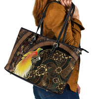 Papua New Guinea and Indonesia Batik Leather Tote Bag Bird of Paradise with Tribal Batik Patterns