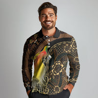 Papua New Guinea and Indonesia Batik Long Sleeve Polo Shirt Bird of Paradise with Tribal Batik Patterns LT03 - Polynesian Pride