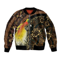 Papua New Guinea and Indonesia Batik Sleeve Zip Bomber Jacket Bird of Paradise with Tribal Batik Patterns LT03 Unisex Multicolor - Polynesian Pride