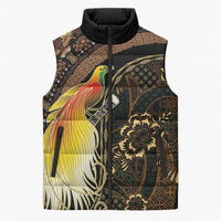 Papua New Guinea and Indonesia Batik Sleeveless Puffer Jacket Bird of Paradise with Tribal Batik Patterns