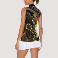 Papua New Guinea and Indonesia Batik Women Sleeveless Polo Shirt Bird of Paradise with Tribal Batik Patterns LT03 - Polynesian Pride