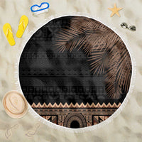 Fiji Palm Leaves Beach Blanket Masi and Tapa Tribal Pattern Beige Color LT03 One Size 150cm Beige - Polynesian Pride