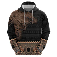 Fiji Palm Leaves Hoodie Masi and Tapa Tribal Pattern Beige Color