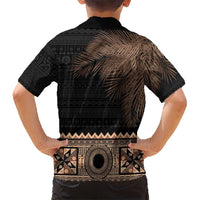 Fiji Palm Leaves Kid Hawaiian Shirt Masi and Tapa Tribal Pattern Beige Color