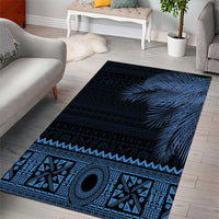 Fiji Palm Leaves Area Rug Masi and Tapa Tribal Pattern Blue Color