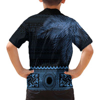 Fiji Palm Leaves Family Matching Short Sleeve Bodycon Dress and Hawaiian Shirt Masi and Tapa Tribal Pattern Blue Color LT03 - Polynesian Pride