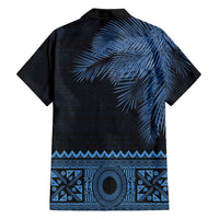 Fiji Palm Leaves Family Matching Short Sleeve Bodycon Dress and Hawaiian Shirt Masi and Tapa Tribal Pattern Blue Color LT03 - Polynesian Pride