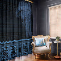 Fiji Palm Leaves Window Curtain Masi and Tapa Tribal Pattern Blue Color