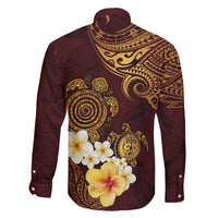 Polynesian Turtle Family Matching Off Shoulder Short Dress and Hawaiian Shirt Plumeria Hibiscus Pattern Oxblood LT03 - Polynesian Pride