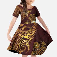 Polynesian Turtle Family Matching Puletasi and Hawaiian Shirt Plumeria Hibiscus Pattern Oxblood LT03 Daughter's Dress Oxblood - Polynesian Pride