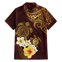 Polynesian Turtle Family Matching Short Sleeve Bodycon Dress and Hawaiian Shirt Plumeria Hibiscus Pattern Oxblood