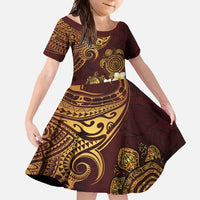 Polynesian Turtle Family Matching Summer Maxi Dress and Hawaiian Shirt Plumeria Hibiscus Pattern Oxblood LT03 Daughter's Dress Oxblood - Polynesian Pride