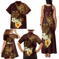 Polynesian Turtle Family Matching Tank Maxi Dress and Hawaiian Shirt Plumeria Hibiscus Pattern Oxblood LT03 - Polynesian Pride