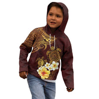 Polynesian Turtle Kid Hoodie Plumeria Hibiscus Pattern Oxblood