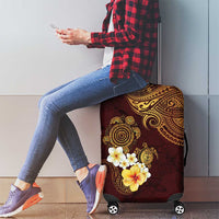 Polynesian Turtle Luggage Cover Plumeria Hibiscus Pattern Oxblood