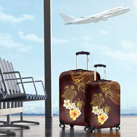 Polynesian Turtle Luggage Cover Plumeria Hibiscus Pattern Oxblood