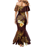 Polynesian Turtle Mermaid Dress Plumeria Hibiscus Pattern Oxblood LT03 - Polynesian Pride