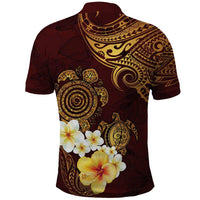 Polynesian Turtle Polo Shirt Plumeria Hibiscus Pattern Oxblood