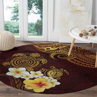 Polynesian Turtle Round Carpet Plumeria Hibiscus Pattern Oxblood