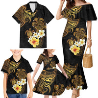 Polynesian Turtle Family Matching Mermaid Dress and Hawaiian Shirt Plumeria Hibiscus Pattern Black Color LT03 - Polynesian Pride
