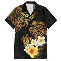 Polynesian Turtle Family Matching Off Shoulder Maxi Dress and Hawaiian Shirt Plumeria Hibiscus Pattern Black Color LT03 Dad's Shirt - Short Sleeve Black - Polynesian Pride