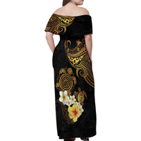 Polynesian Turtle Family Matching Off Shoulder Maxi Dress and Hawaiian Shirt Plumeria Hibiscus Pattern Black Color LT03 - Polynesian Pride