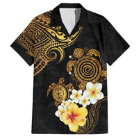 Polynesian Turtle Family Matching Off Shoulder Short Dress and Hawaiian Shirt Plumeria Hibiscus Pattern Black Color LT03 Dad's Shirt - Short Sleeve Black - Polynesian Pride